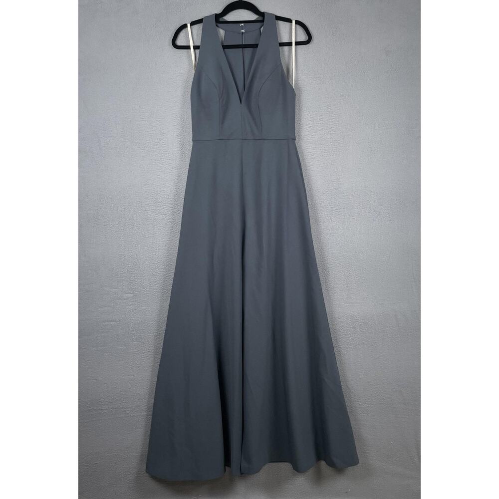 Jenny Yoo Collection Dress Womens 10 Maxi Gray Sleeveless Halter Formal Dressy